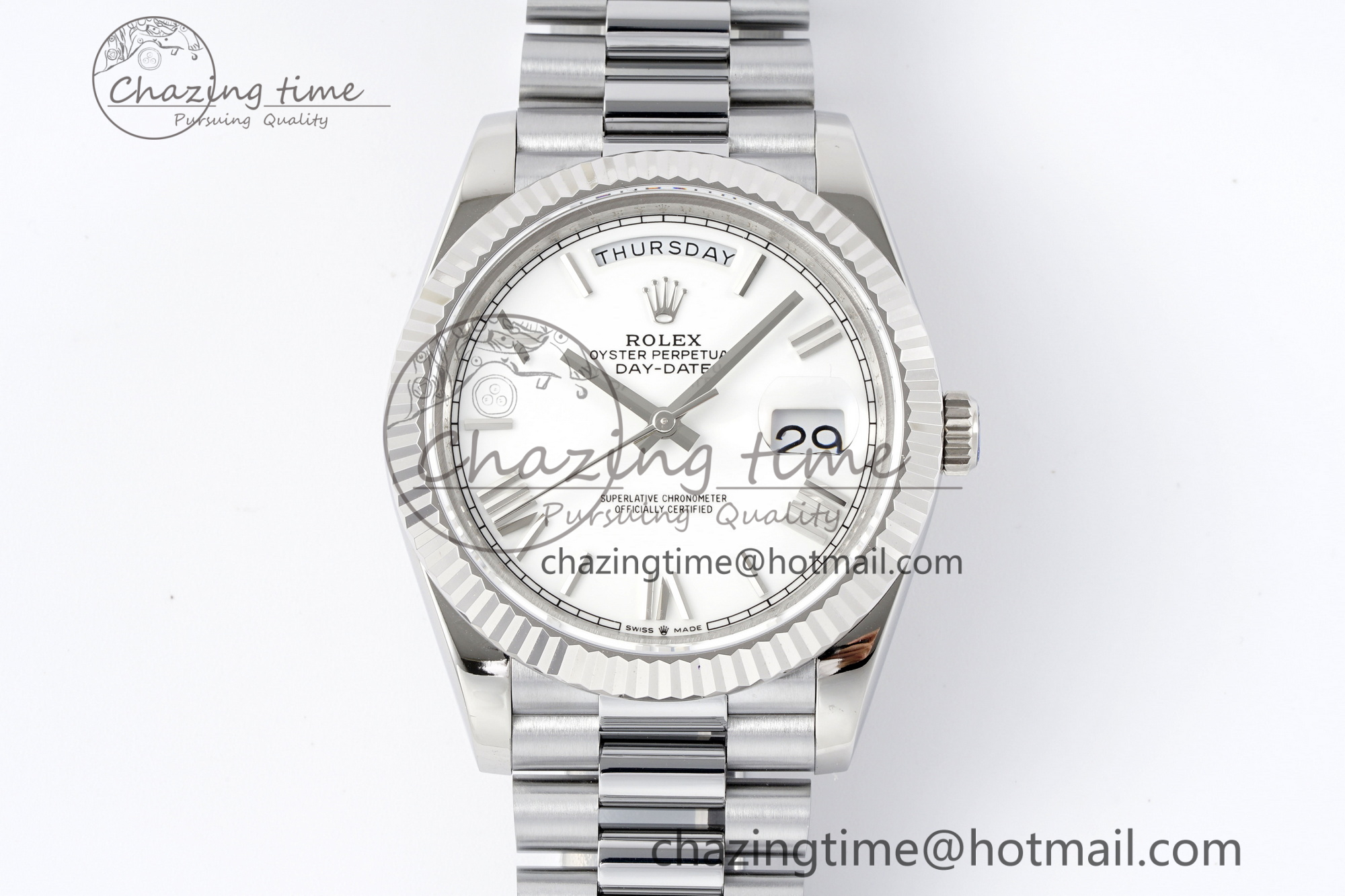 [GM공장]롤렉스 데이데이트 40 White Dial Roman Markers on President Bracelet A2836
