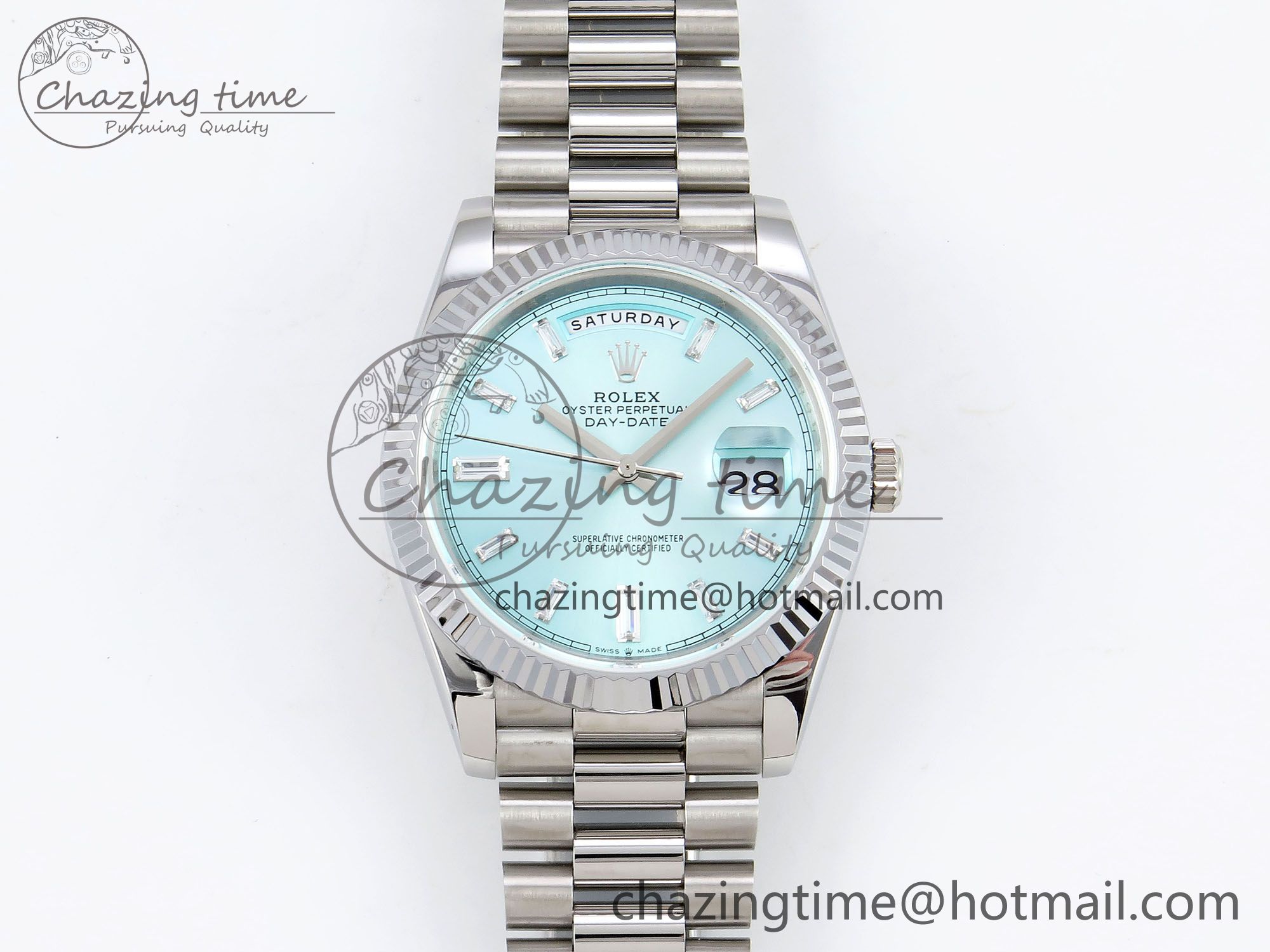 [GM공장]롤렉스 데이데이트 40 Ice Blue Crystal Dial on President Bracelet VR2836 V3(텅스텐)