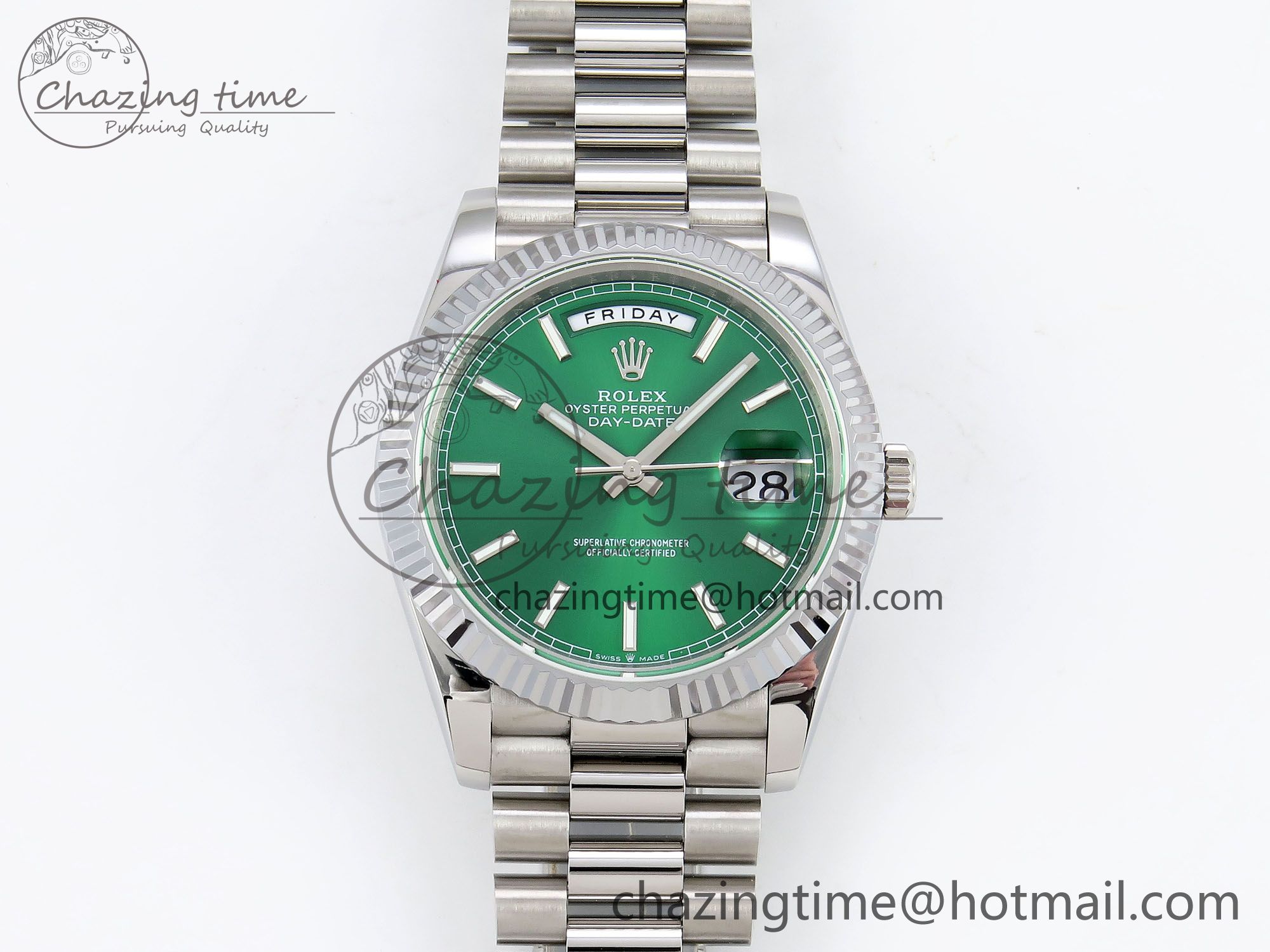 [GM공장]롤렉스 데이데이트 40 Light Green Stick Dial on President Bracelet VR2836 V3 (텅스텐)