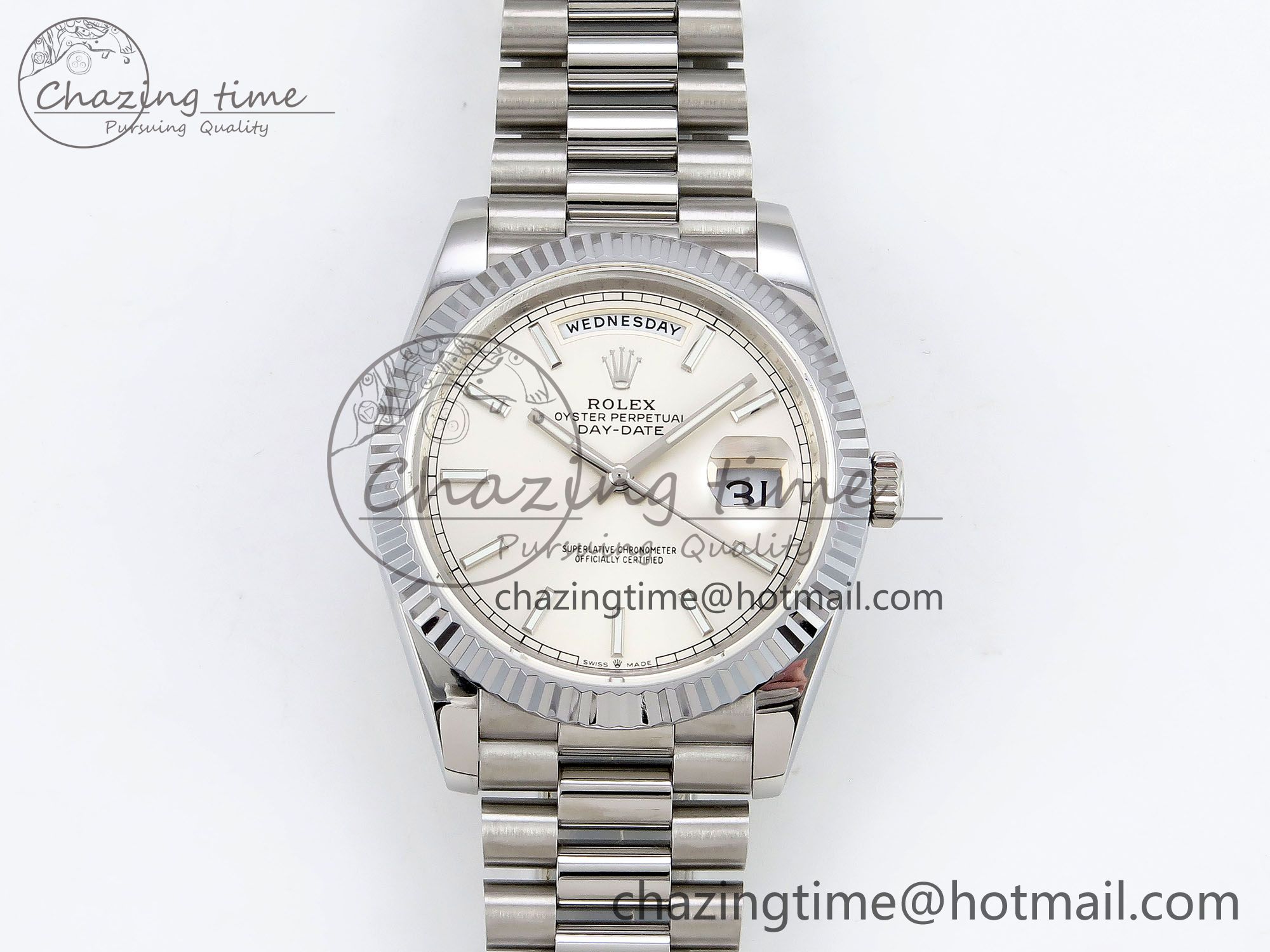 [GM공장]롤렉스 데이데이트 40 Silver Stick Dial on President Bracelet VR2836 V3 (텅스텐)