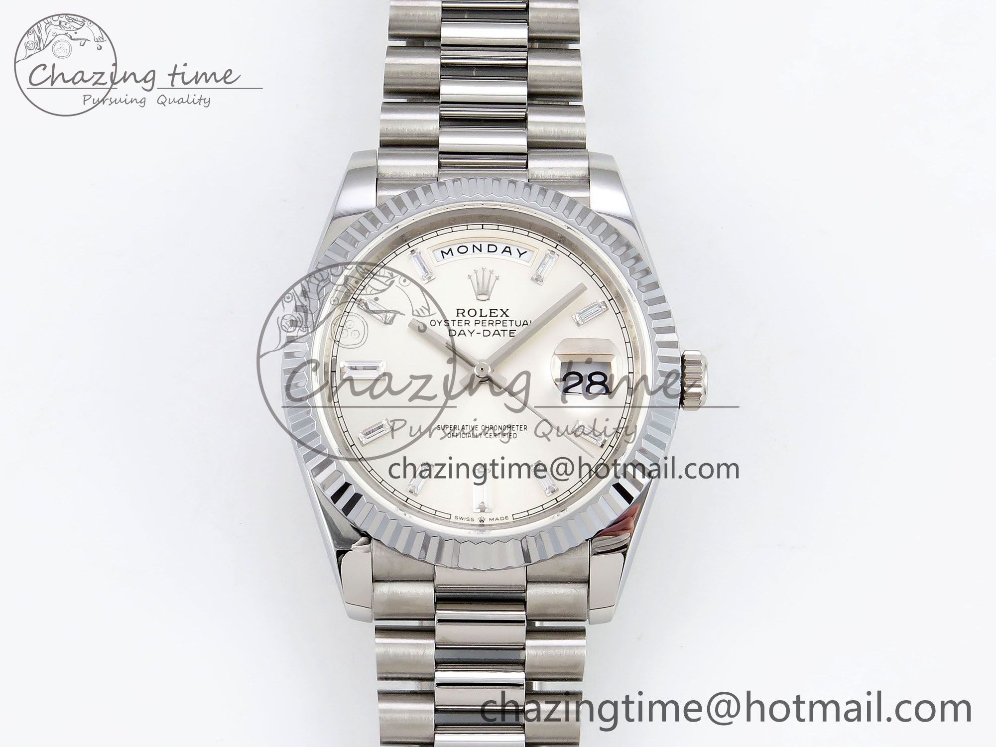[GM공장]롤렉스 데이데이트 40 Silver Crystal Dial on President Bracelet VR2836 V3 (텅스텐)