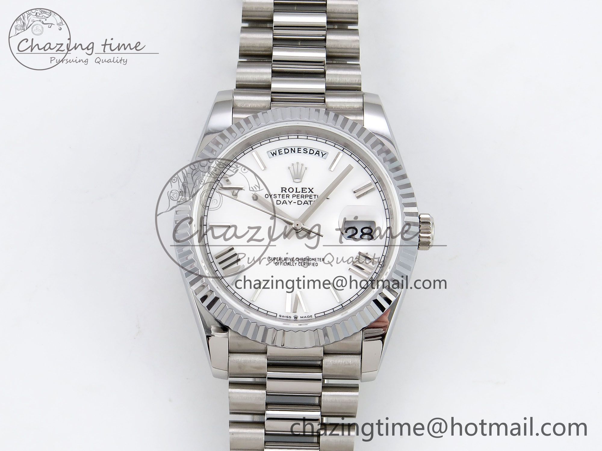 [GM공장]롤렉스 데이데이트 40 White Big Roman Dial on President Bracelet VR2836 V3 (텅스텐)