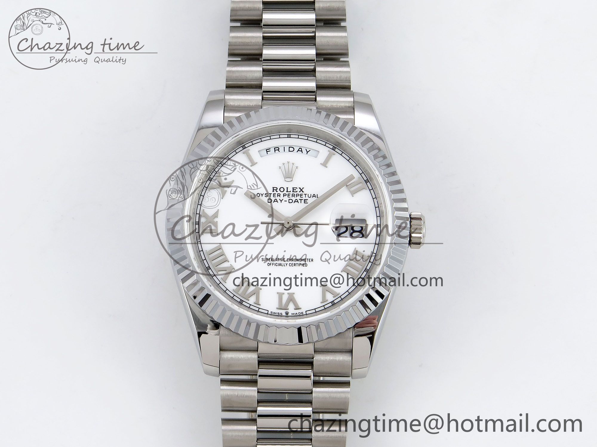 [GM공장]롤렉스 데이데이트 40 White Roman Dial on President Bracelet VR2836 V3 (텅스텐)