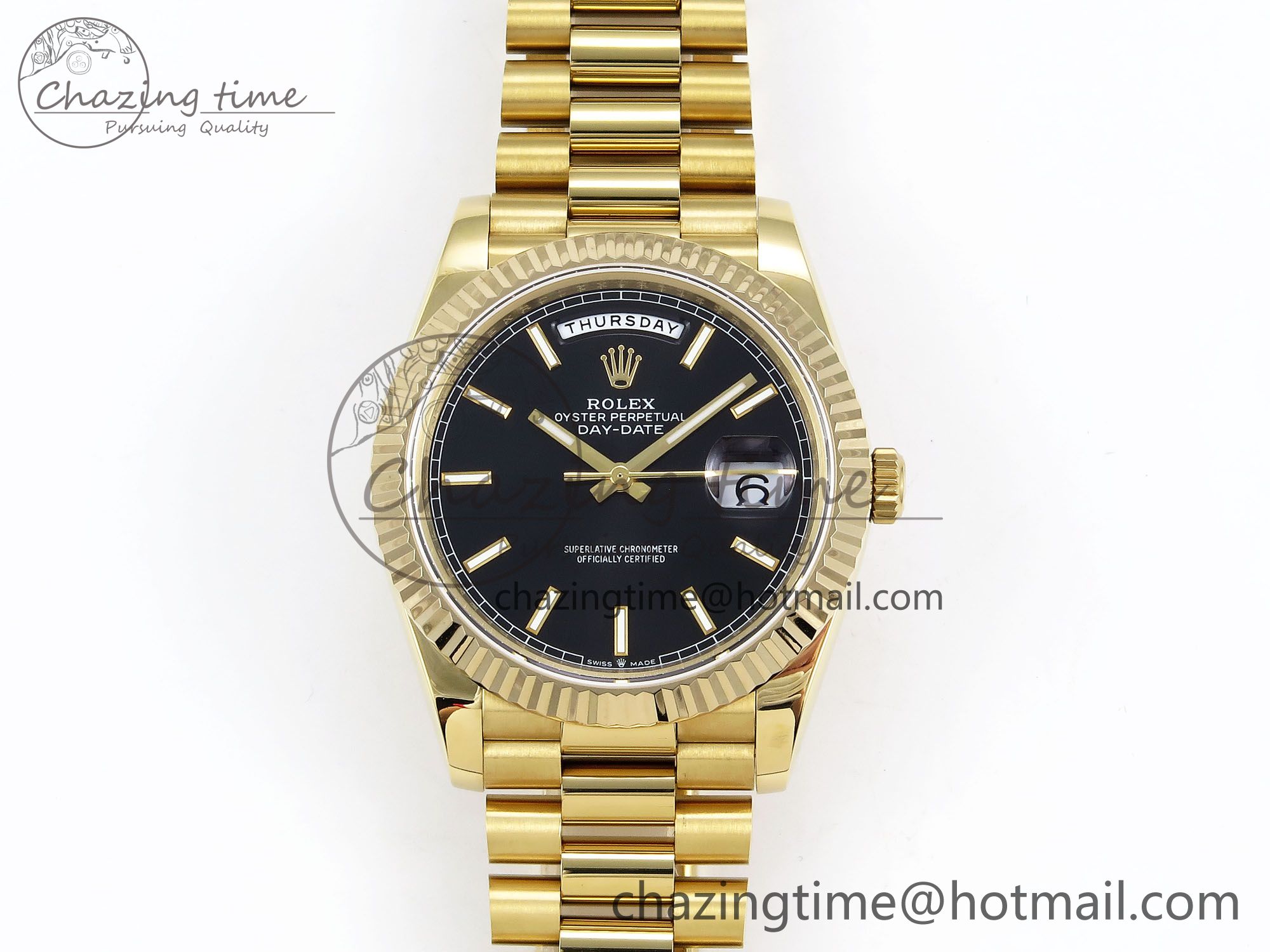 [GM공장]롤렉스 데이데이트 40 Black Stick Dial on President Bracelet VR2836 (텅스텐)