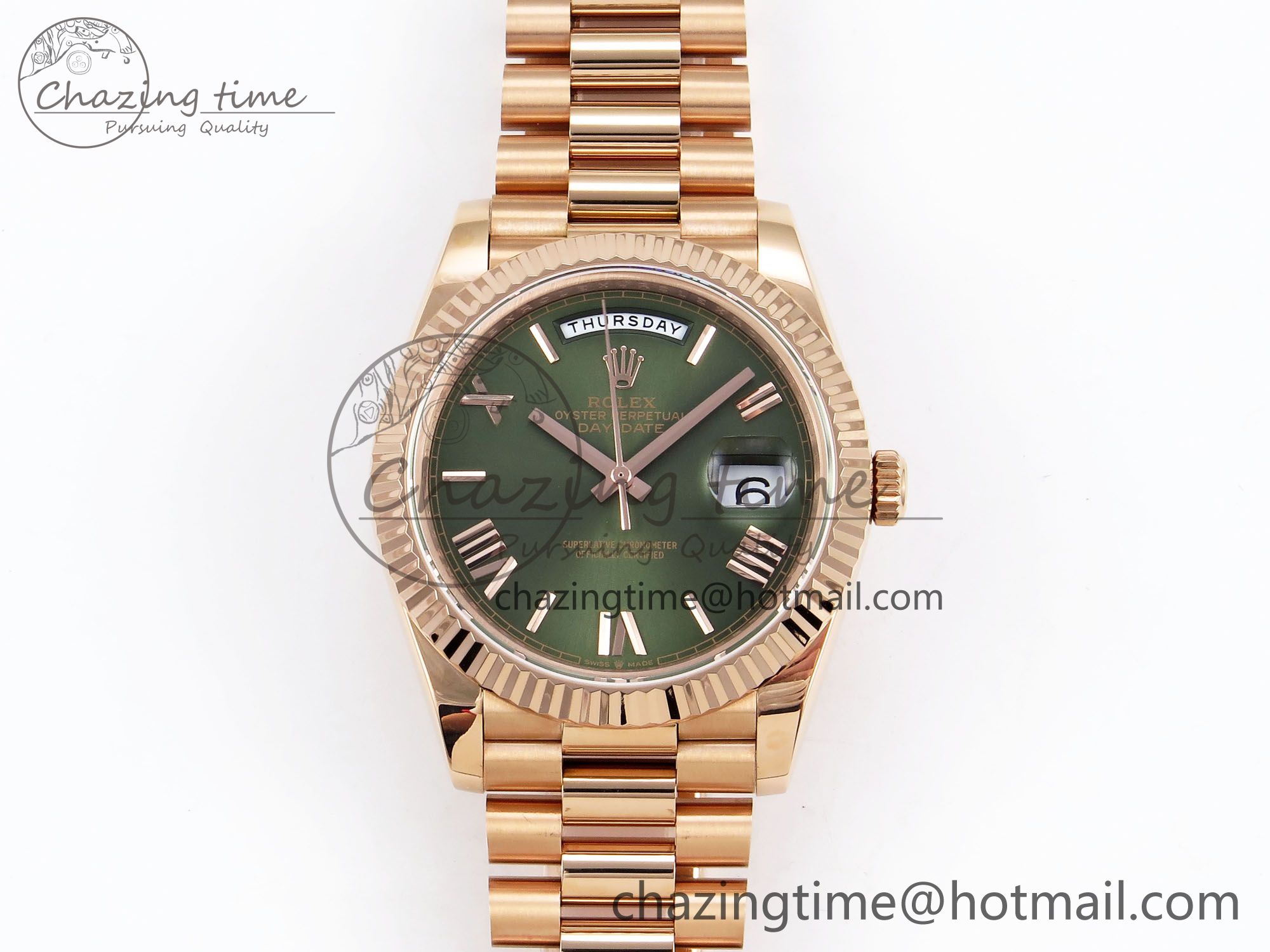 [GM공장]롤렉스 데이데이트 40 RG  Green Roman Dial on President Bracelet VR2836 V3 (텅스텐)