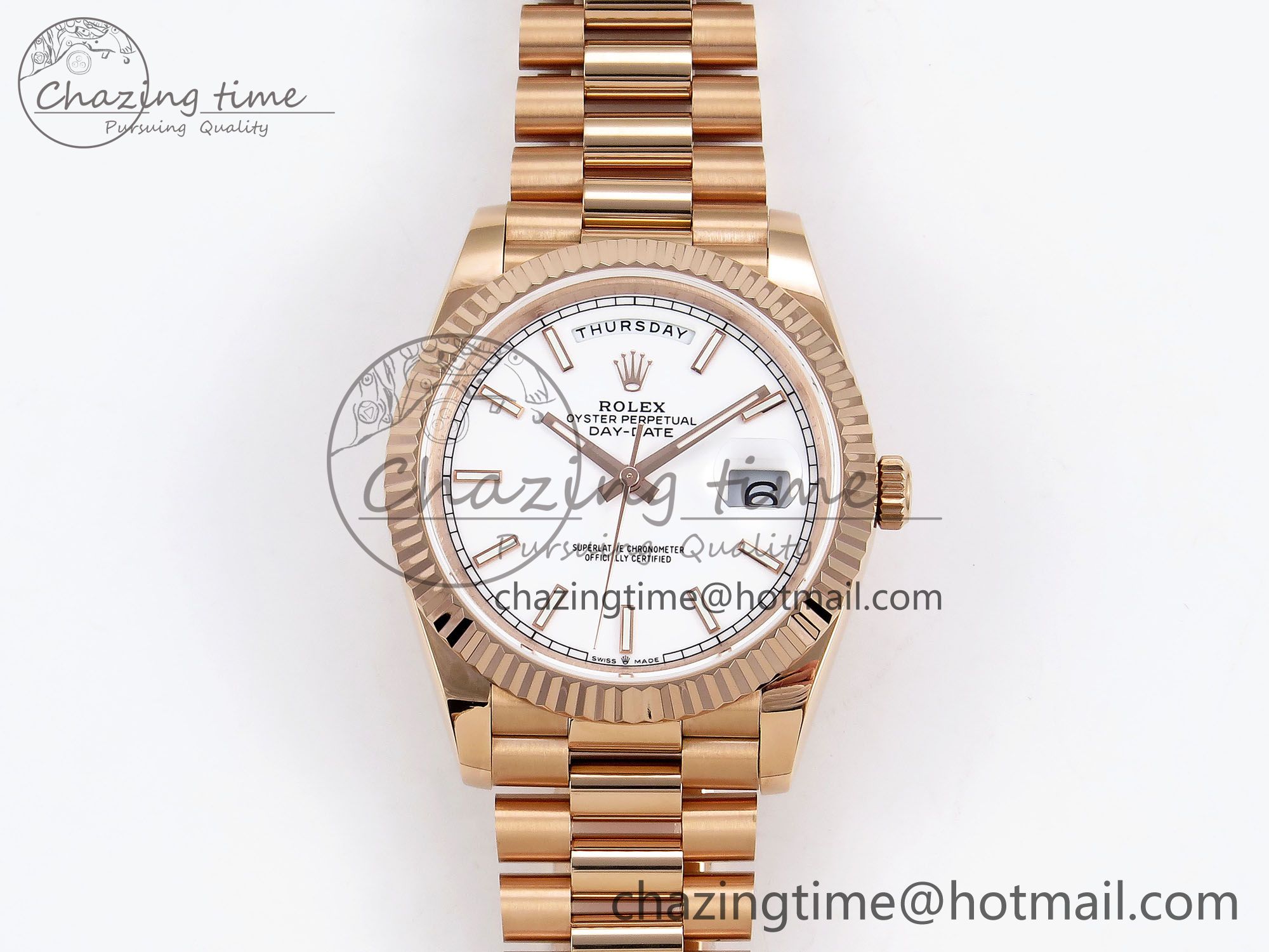 [GM공장]롤렉스 데이데이트 40 RG White Stick Dial on President Bracelet VR2836 V3 (텅스텐)