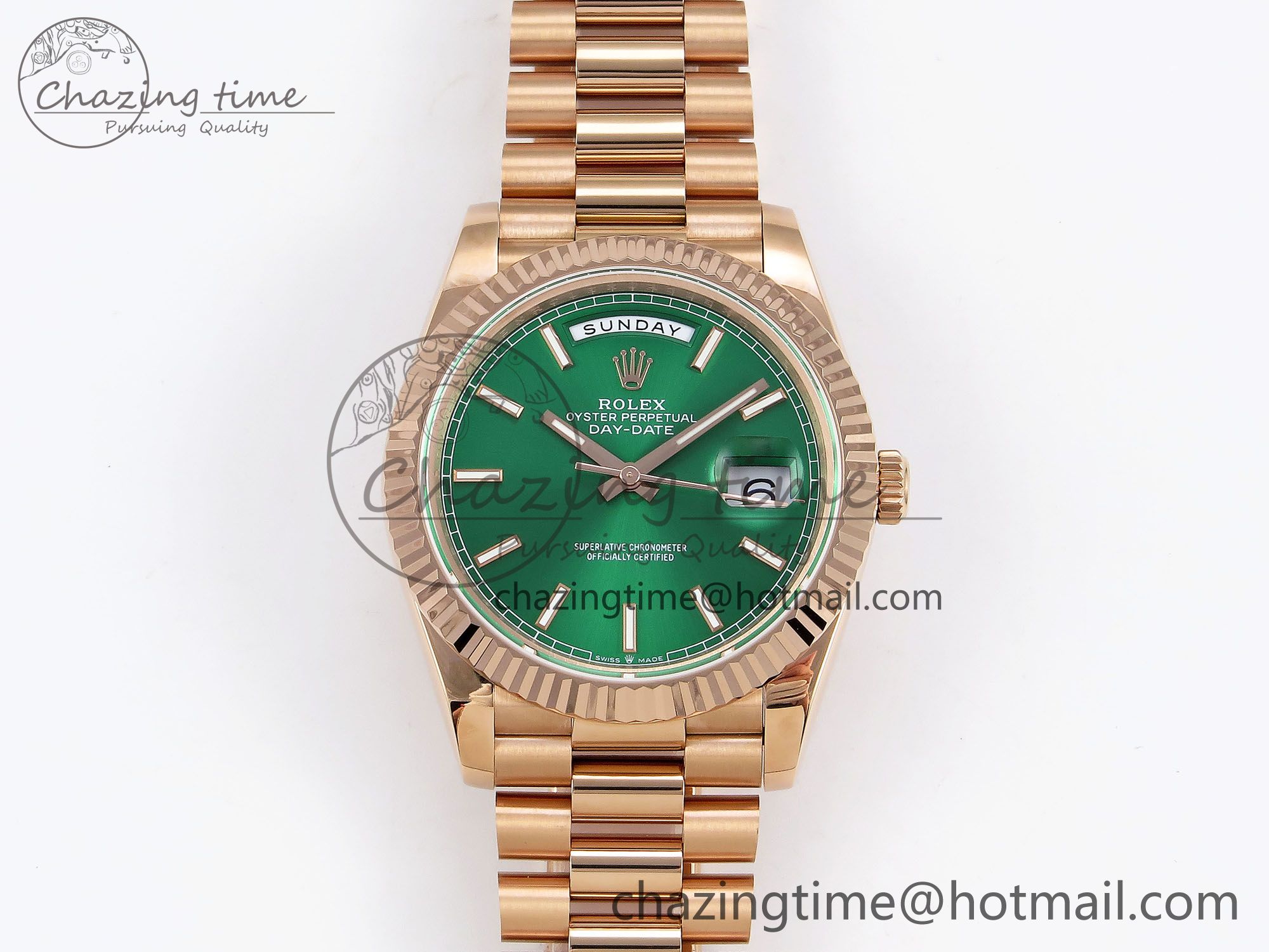 [GM공장]롤렉스 데이데이트 40 RG Green Stick Dial on President Bracelet VR2836 V3 (텅스텐)
