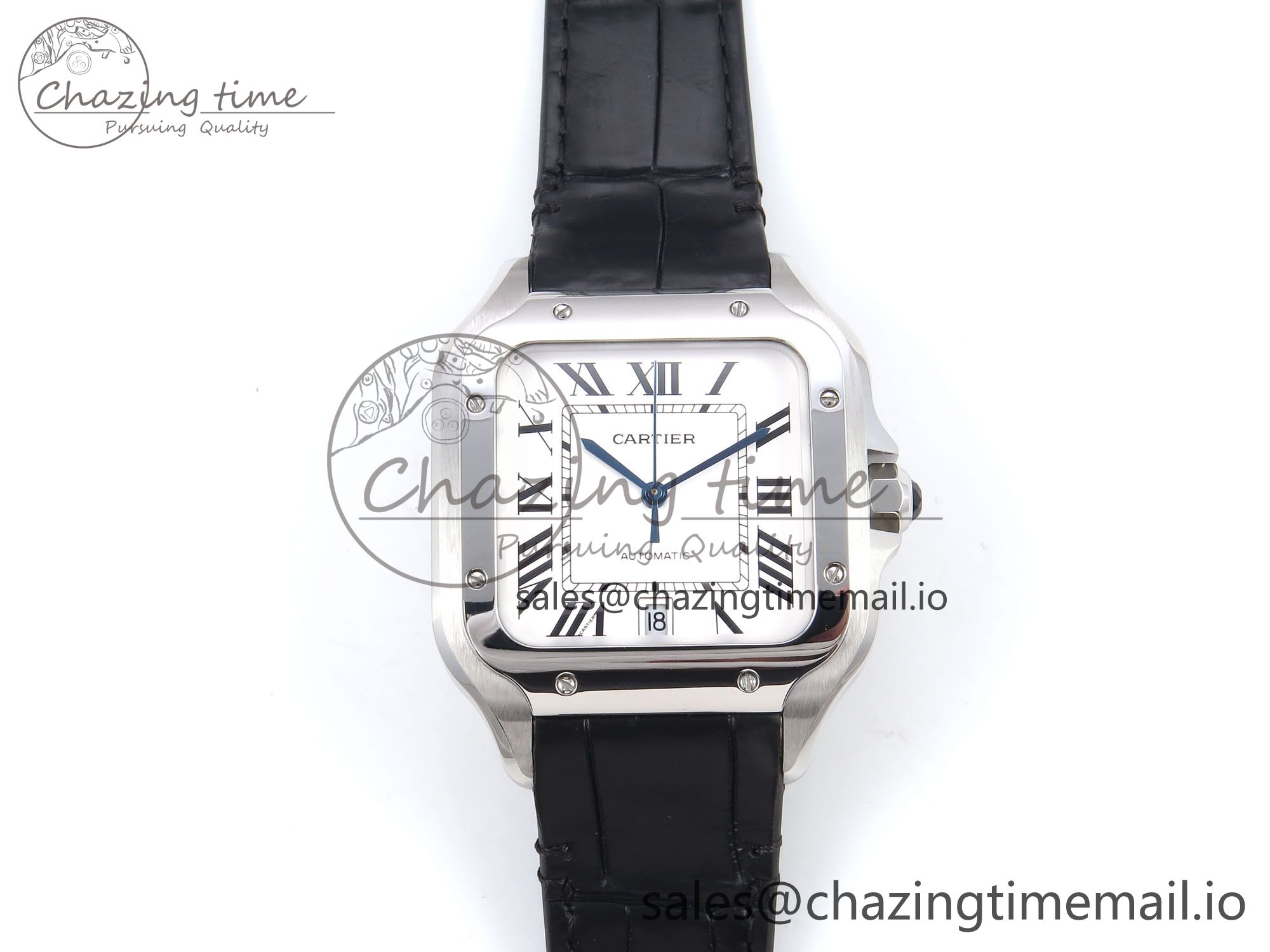 [AF공장]까르띠에 산토스 35mm White Dial on Black Leather Strap MIYOTA 9015