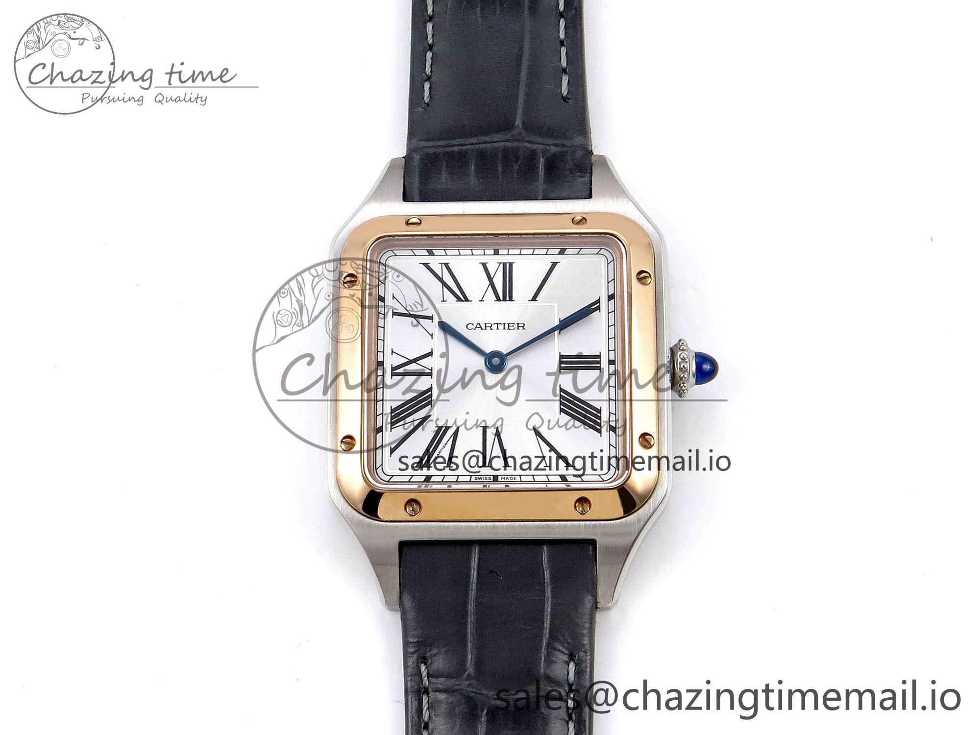 [AF공장]까르띠에 산토스 뒤몽 31.4mm RG Silver Dial on Gray Croco Strap A157