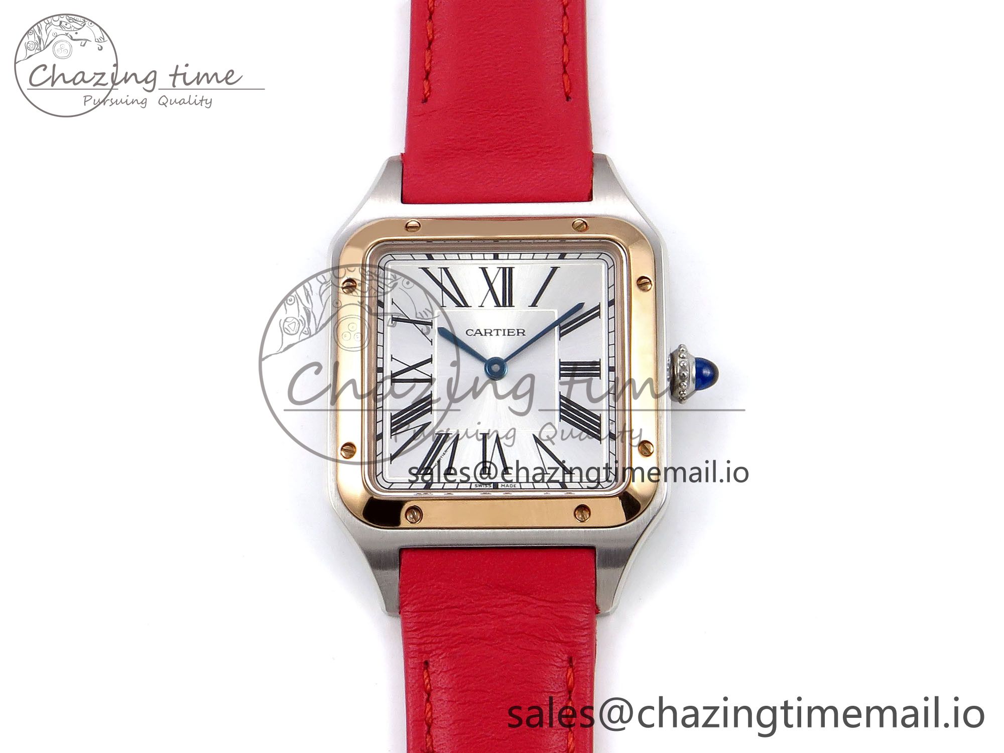[AF공장]까르띠에 산토스 뒤몽 31.4mm RG Silver Dial on Red Leather Strap A157