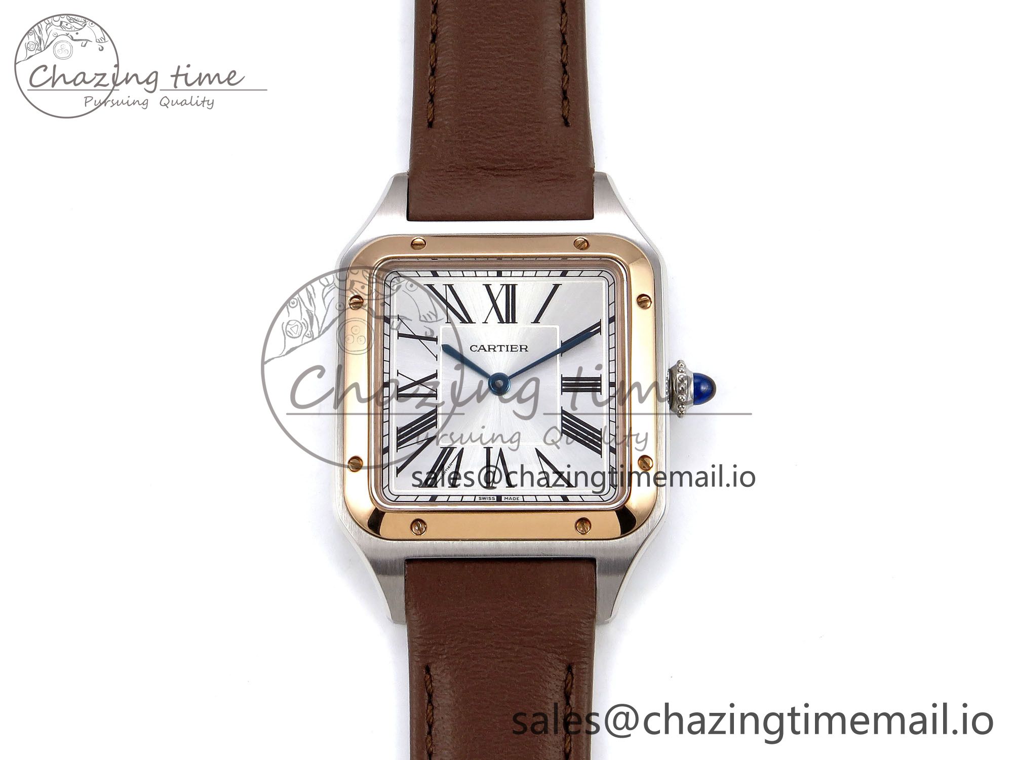 [AF공장]까르띠에 산토스 뒤몽 31.4mm RG  Silver Dial on Brown Leather Strap A157