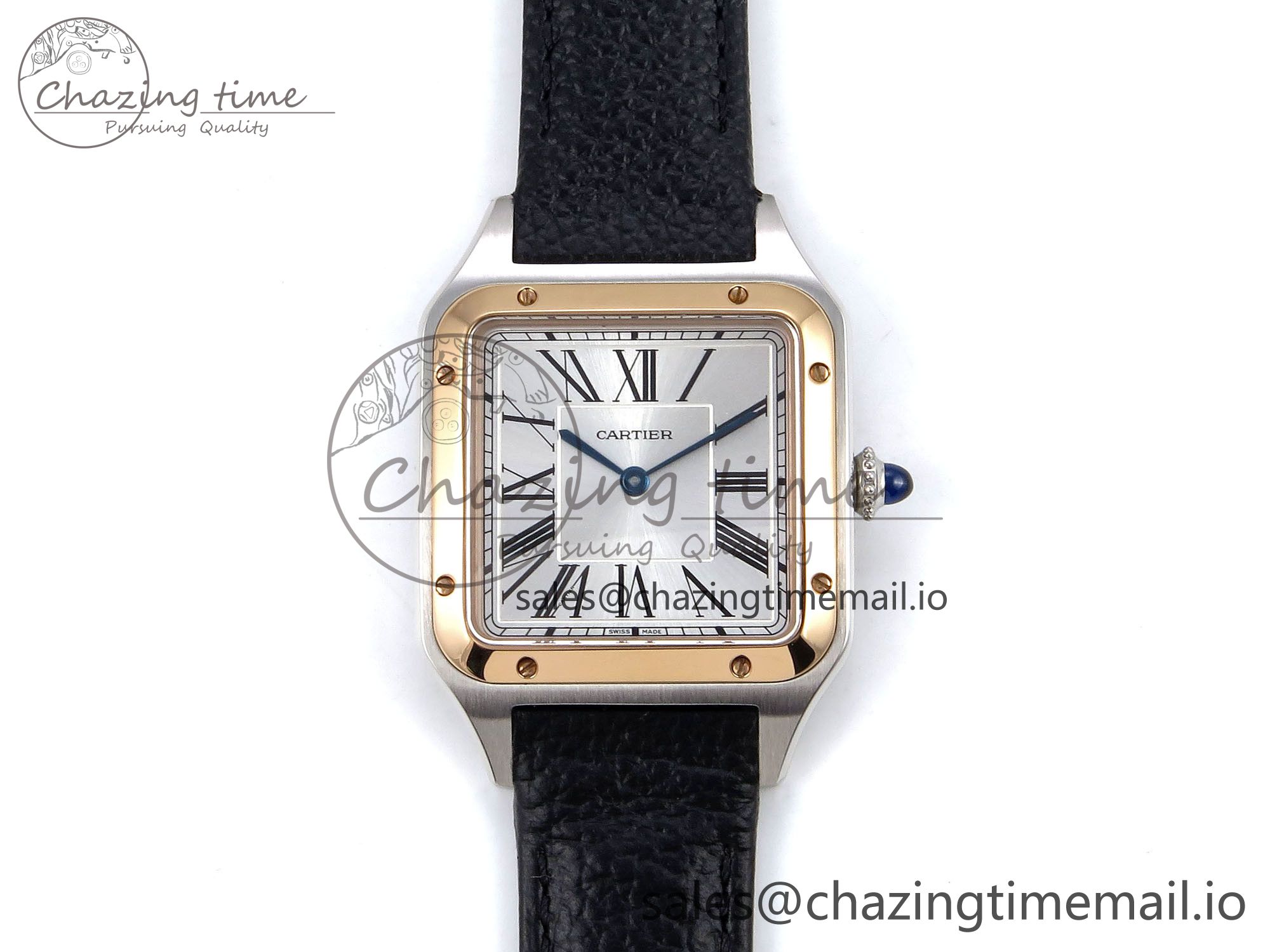 [AF공장]까르띠에 산토스 뒤몽 31.4mm RG Silver Dial on Black Leather Strap A157