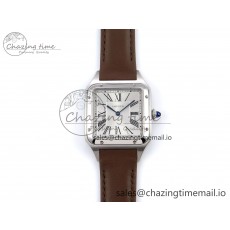 [AF공장]까르띠에 산토스 뒤몽 31.4mm Silver Dial on Brown Leather Strap A157