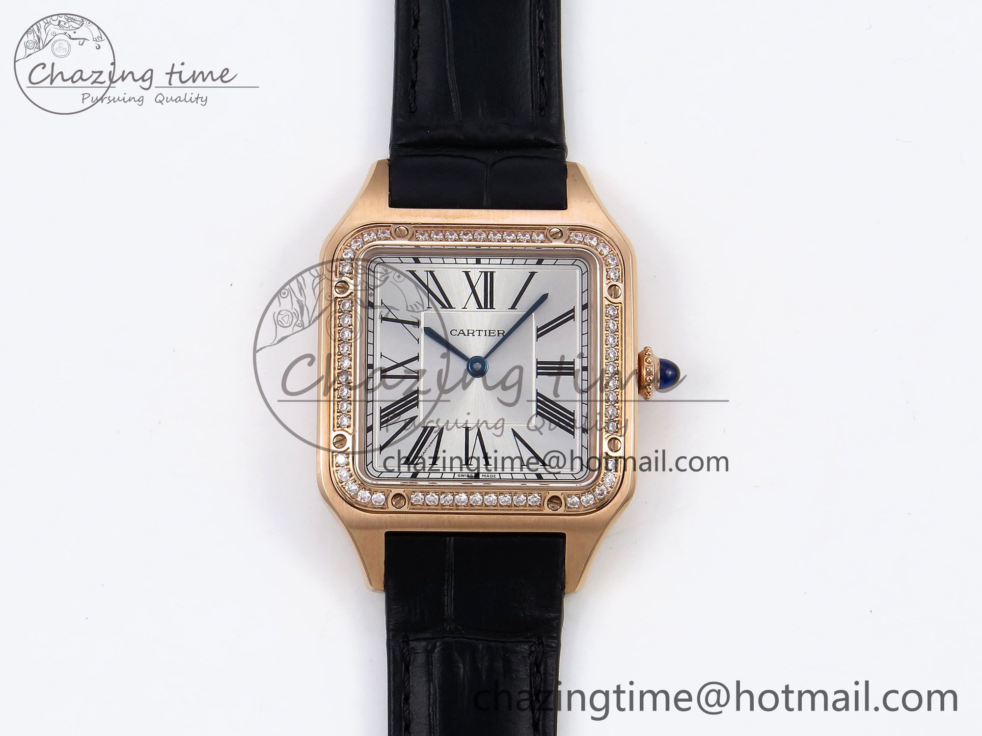 [AF공장]까르띠에 산토스 뒤몽 31.4mm Silver Dial Diamonds Bezel on Black Croco Strap A157