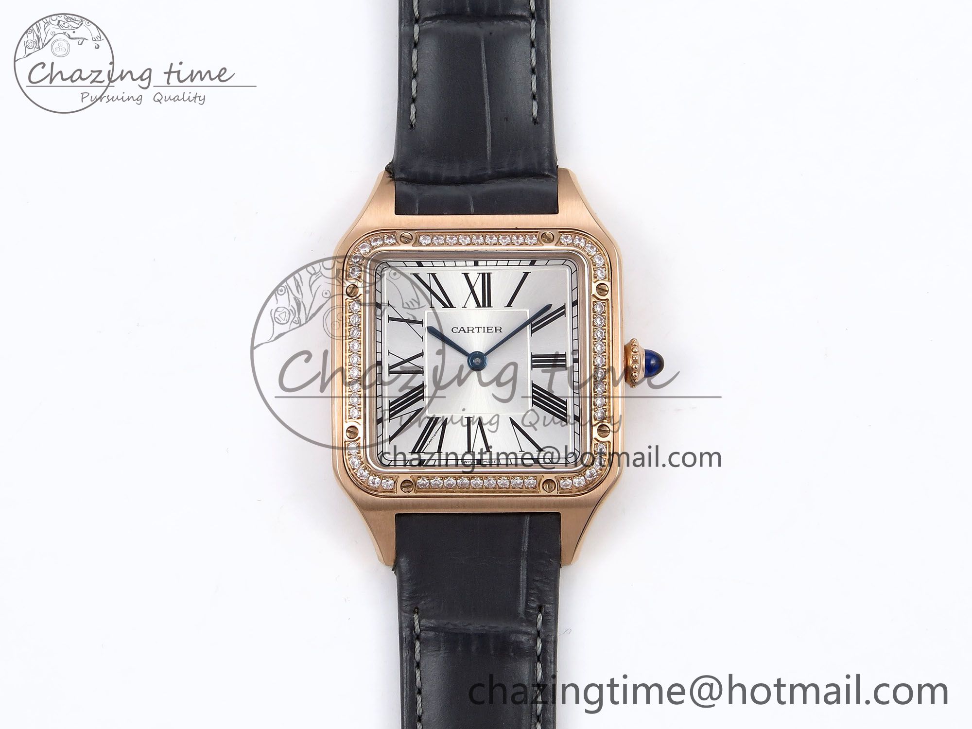 [AF공장]까르띠에 산토스 뒤몽 31.4mm RG  Silver Dial Diamonds Bezel on Gray Croco Strap A157