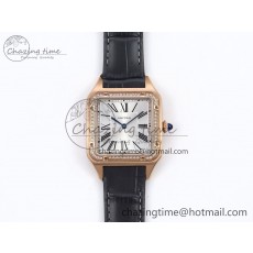 [AF공장]까르띠에 산토스 뒤몽 31.4mm RG  Silver Dial Diamonds Bezel on Gray Croco Strap A157