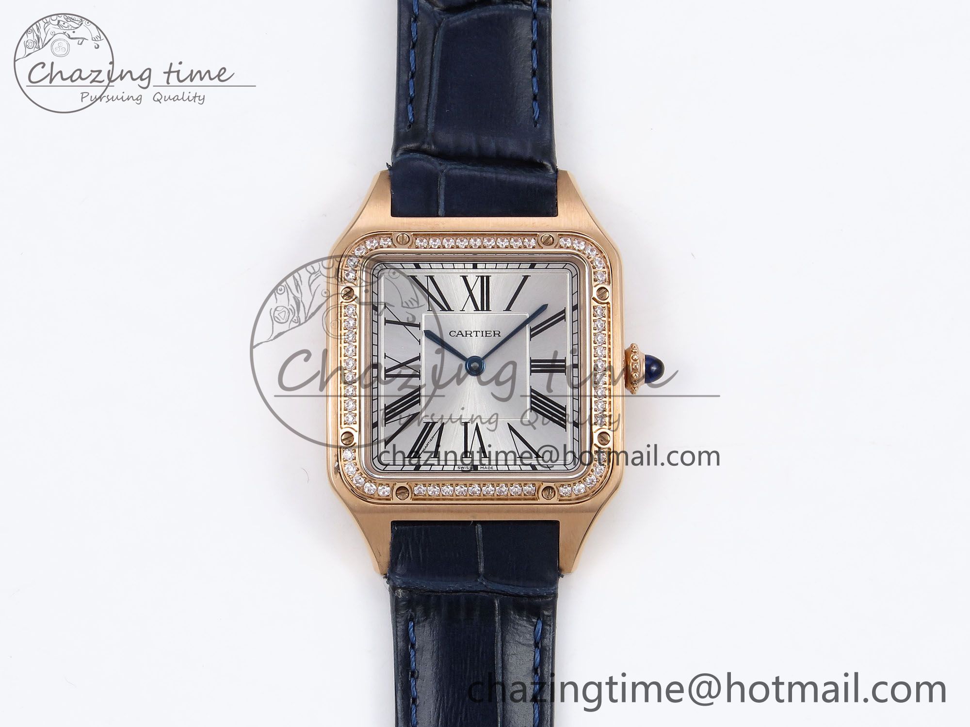 [AF공장]까르띠에 산토스 뒤몽 31.4mm RG Silver Dial Diamonds Bezel on Blue Croco Strap A157
