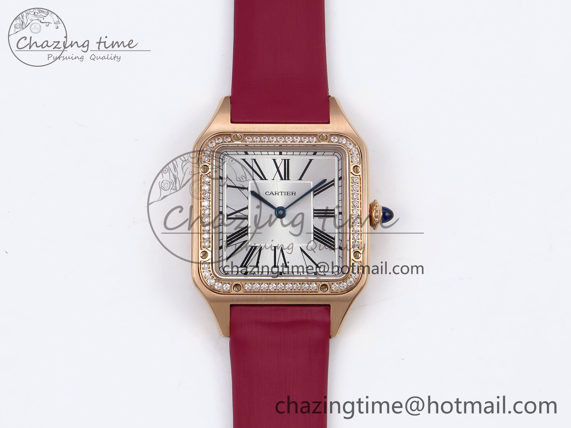 [AF공장]까르띠에 산토스 뒤몽 31.4mm RG Silver Dial Diamonds Bezel on Red Fabric Strap A157