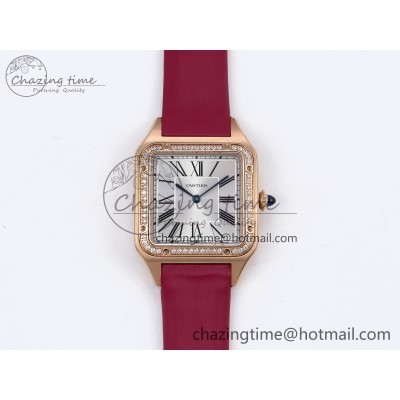 [AF공장]까르띠에 산토스 뒤몽 31.4mm RG Silver Dial Diamonds Bezel on Red Fabric Strap A157