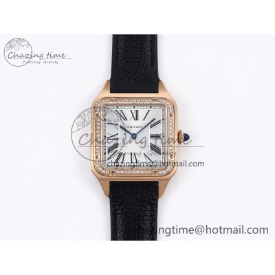 [AF공장]까르띠에 산토스 뒤몽 31.4mm RG Silver Dial Diamonds Bezel on Black Leather Strap A157