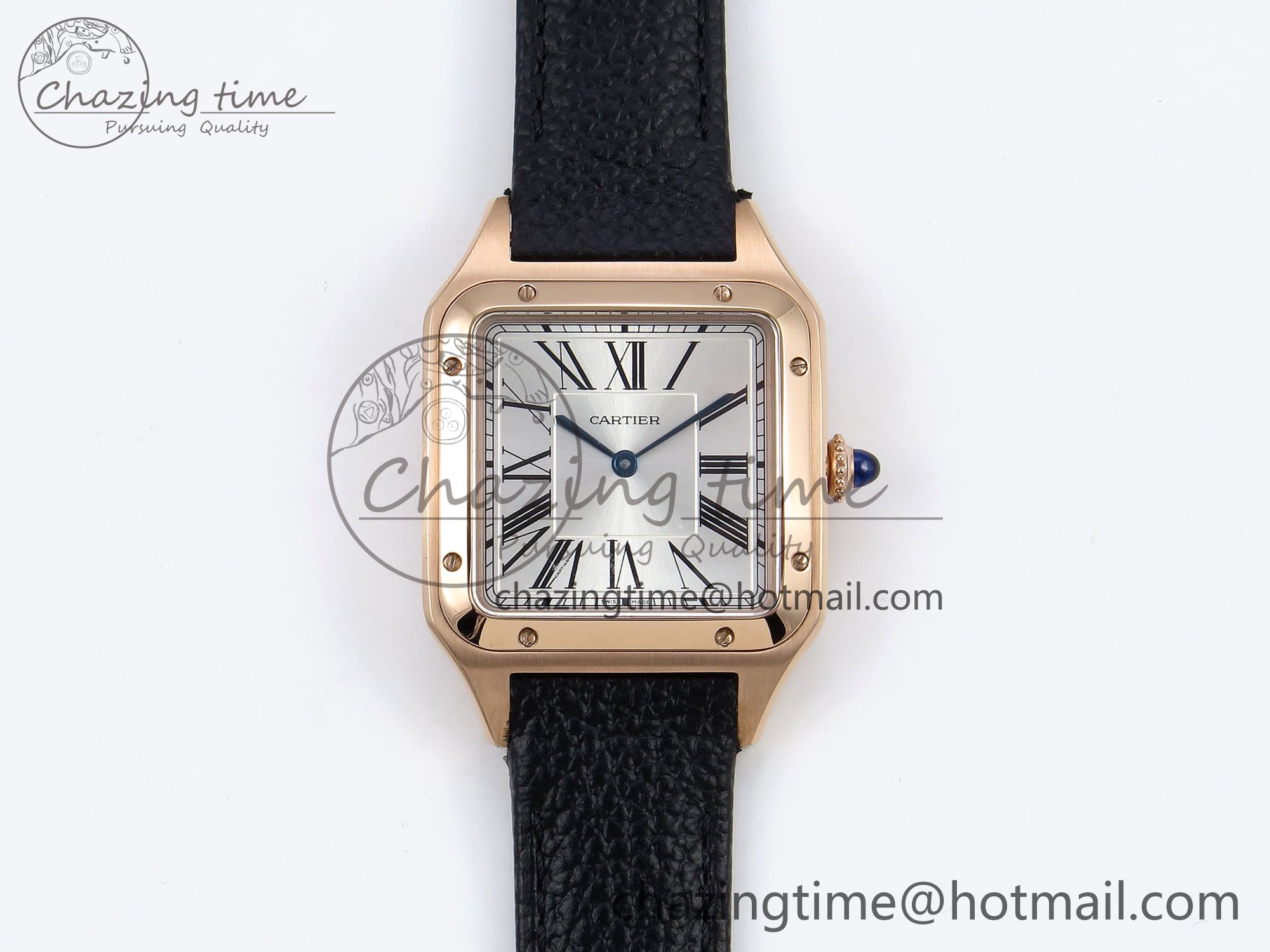 [AF공장]까르띠에 산토스 뒤몽 31.4mm RG Silver Dial on Black Leather Strap A157