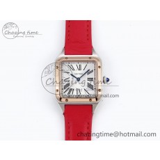 [AF공장]까르띠에 산토스 뒤몽 27.5mm RG Silver Dial on Red Leather Strap A157