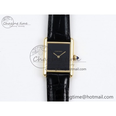 [DR공장]까르띠에 탱크루이 Large YG 33.7mm Black Dial on Black Leather Strap Swiss Quartz