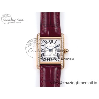 [AF공장]까르띠에 탱크머스트 RG 22mm White Dial Diamonds Bezel on Red Leather Strap Ronda Quartz
