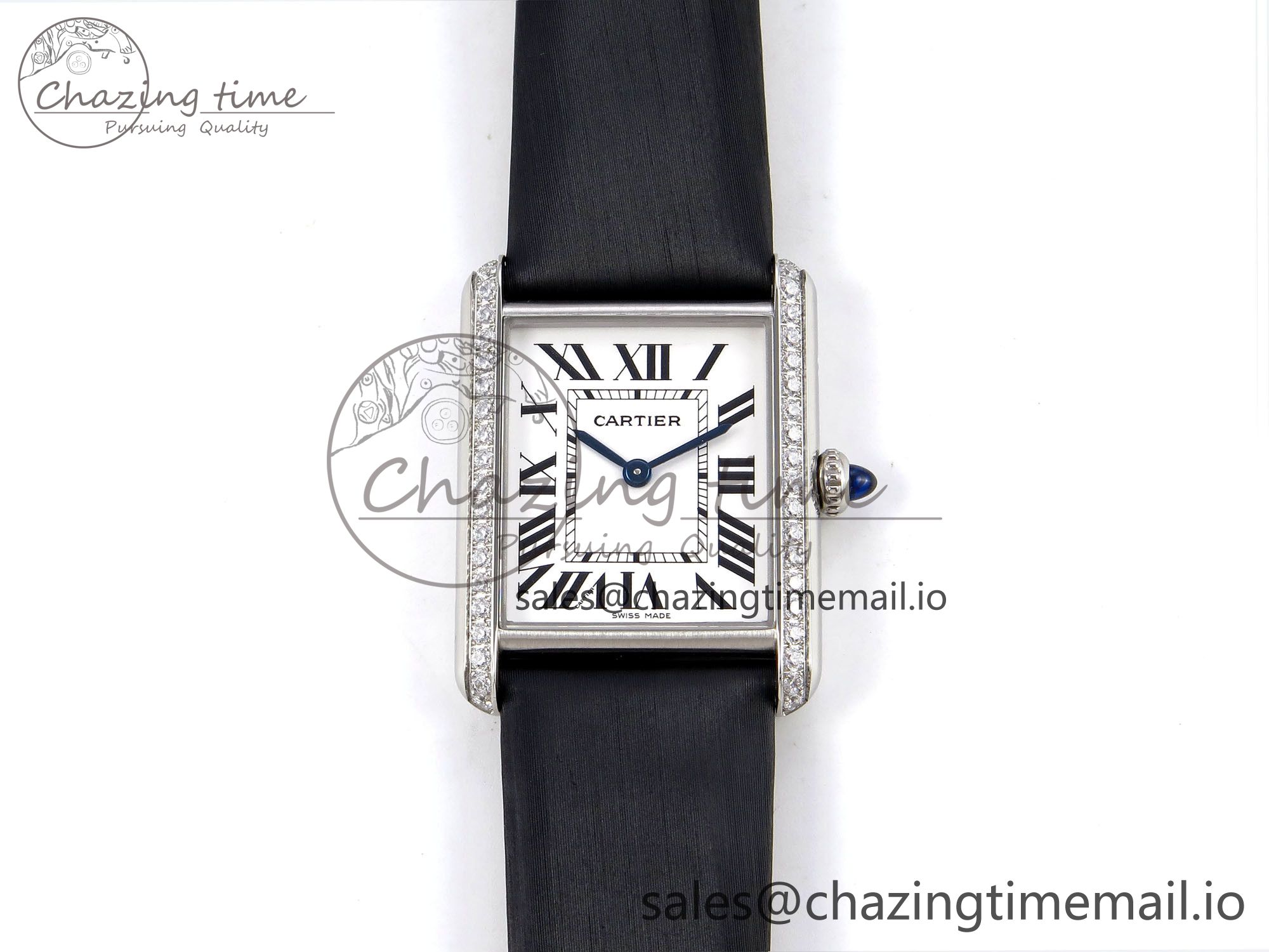 [AF공장]까르띠에 탱크머스트 RG 25.5mm White Dial Diamonds Bezel on Black Fabric Strap Ronda Quartz