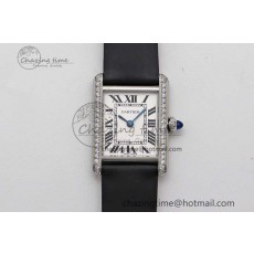 [K11공장]까르띠에 탱크머스트 Small White Dial Diamonds Bezel on Satin Leather Strap Ronda Quartz