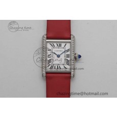 [K11공장]까르띠에 탱크머스트 Small White Dial Diamonds Bezel on Satin Leather Strap Ronda Quartz