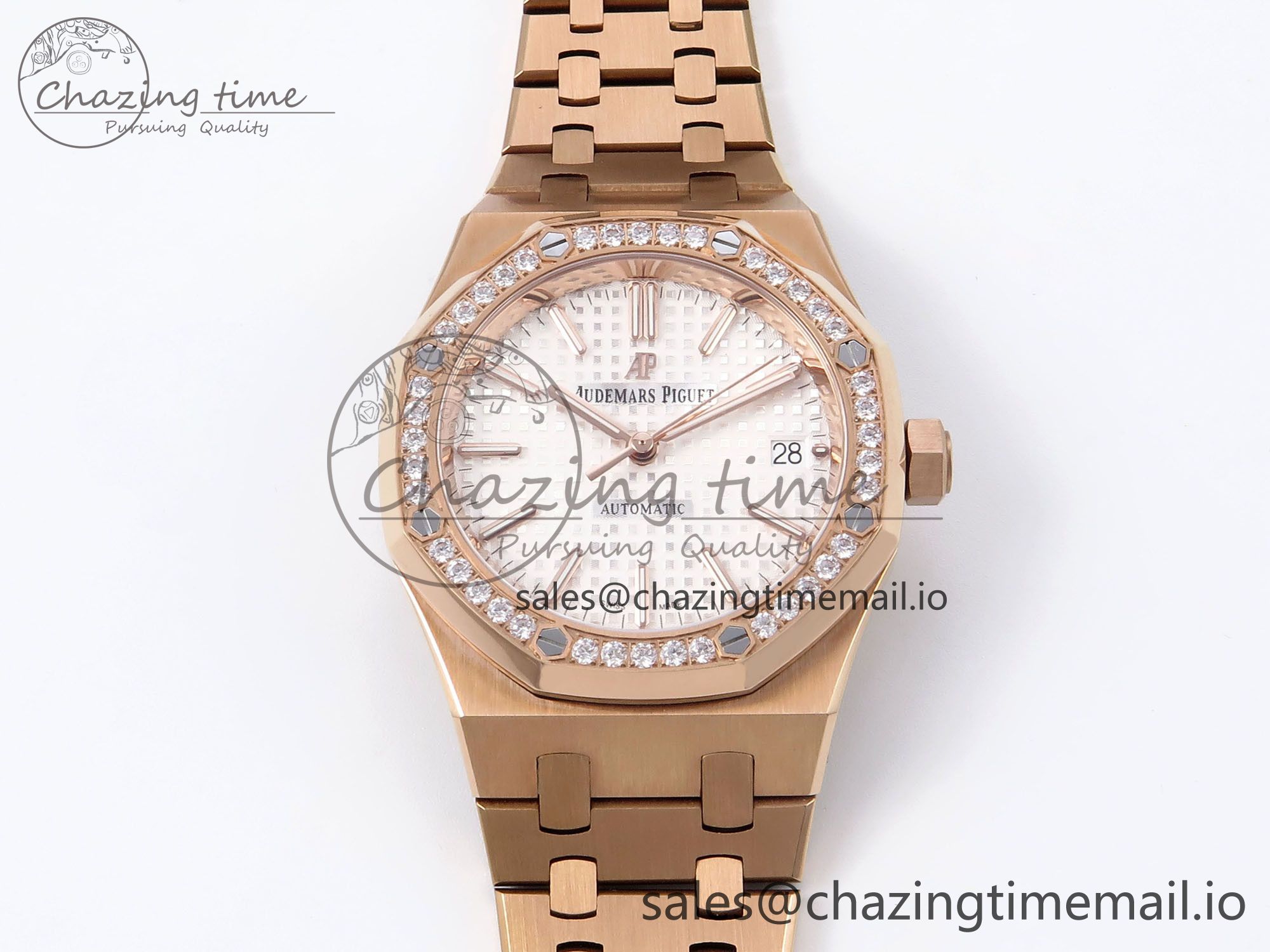 [IPF공장] 로얄오크 15450 로즈골드 금통 다이아베젤 37mm 15450 RG Diamonds Bezel IPF Best Edition White Dial on RG Bracelet SA3120 Super Clone