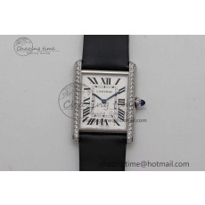 [K11공장]까르띠에 탱크머스트 Large White Dial Diamonds Bezel on Satin Leather Strap Ronda Quartz