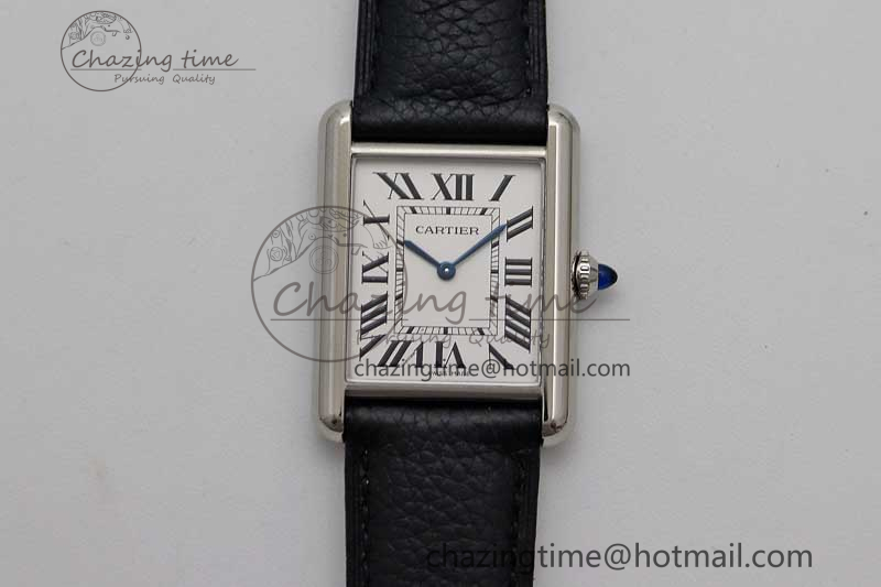 [K11공장]까르띠에 탱크머스트 Large White Dial on Black Leather Strap Ronda Quartz