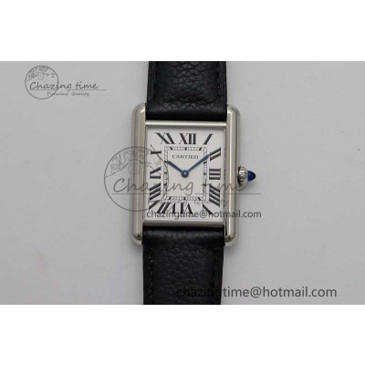[K11공장]까르띠에 탱크머스트 Large White Dial on Black Leather Strap Ronda Quartz