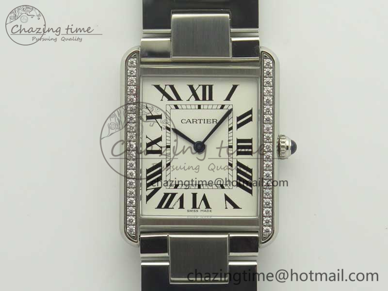 [K11공장]까르띠에 탱크솔로 Ladies 28mm Diamond White Dial on SS Bracelet Ronda Quartz