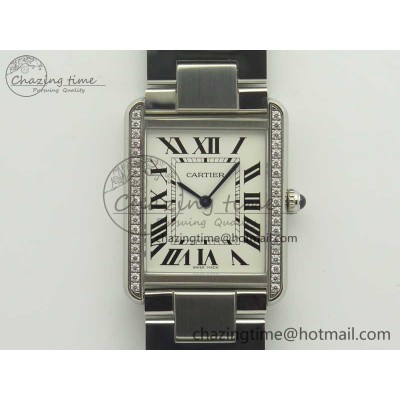 [K11공장]까르띠에 탱크솔로 Ladies 28mm Diamond White Dial on SS Bracelet Ronda Quartz