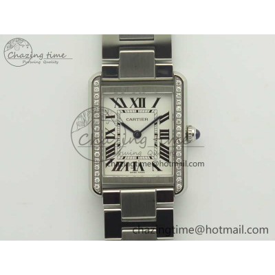 [K11공장]까르띠에 탱크솔로 Ladies 25mm Diamond White Dial on SS Bracelet Ronda Quartz
