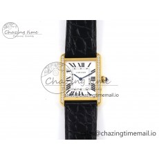 [AF공장]까르띠에 탱크솔로 YG  White Dial Diamonds Bezel on Black Leather Strap Ronda Quartz