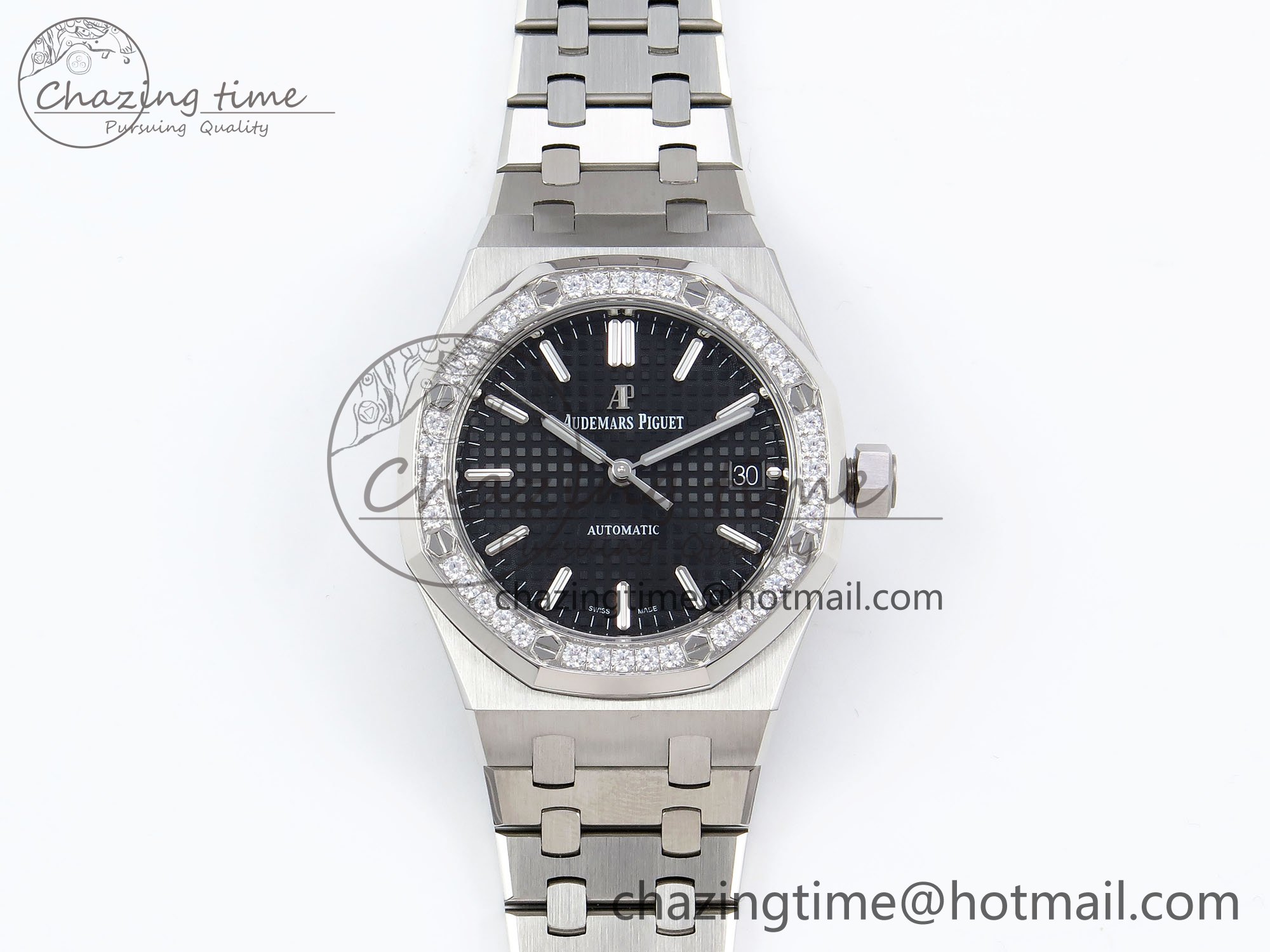 [IPF공장] 로얄오크 15450 다이아베젤 블랙 다이얼 37mm 15450 Diamond SS APSF 1:1 Best Edition Black Textured Dial on SS Bracelet SA3120 Super Clone