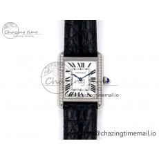 [AF공장]까르띠에 탱크솔로 Ladies 25mm Diamonds Bezel on Black Croco Strap Ronda Quartz