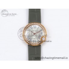 [AF공장]까르띠에 발롱블루 30mm RG Silvered Dial Diamonds Bezel on Green Leather Strap Ronda Quartz