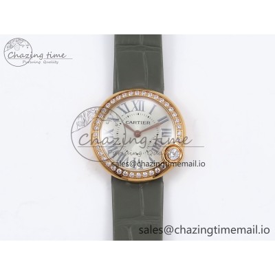 [AF공장]까르띠에 발롱블루 30mm RG Silvered Dial Diamonds Bezel on Green Leather Strap Ronda Quartz