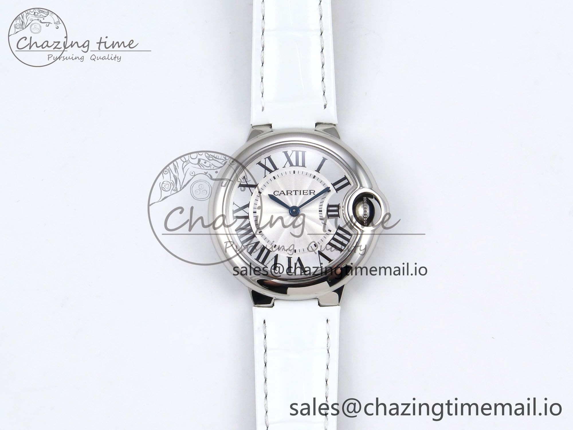 [AF공장]까르띠에 발롱블루 33mm White Textured Dial on White Crocodile Strap Jap Quartz