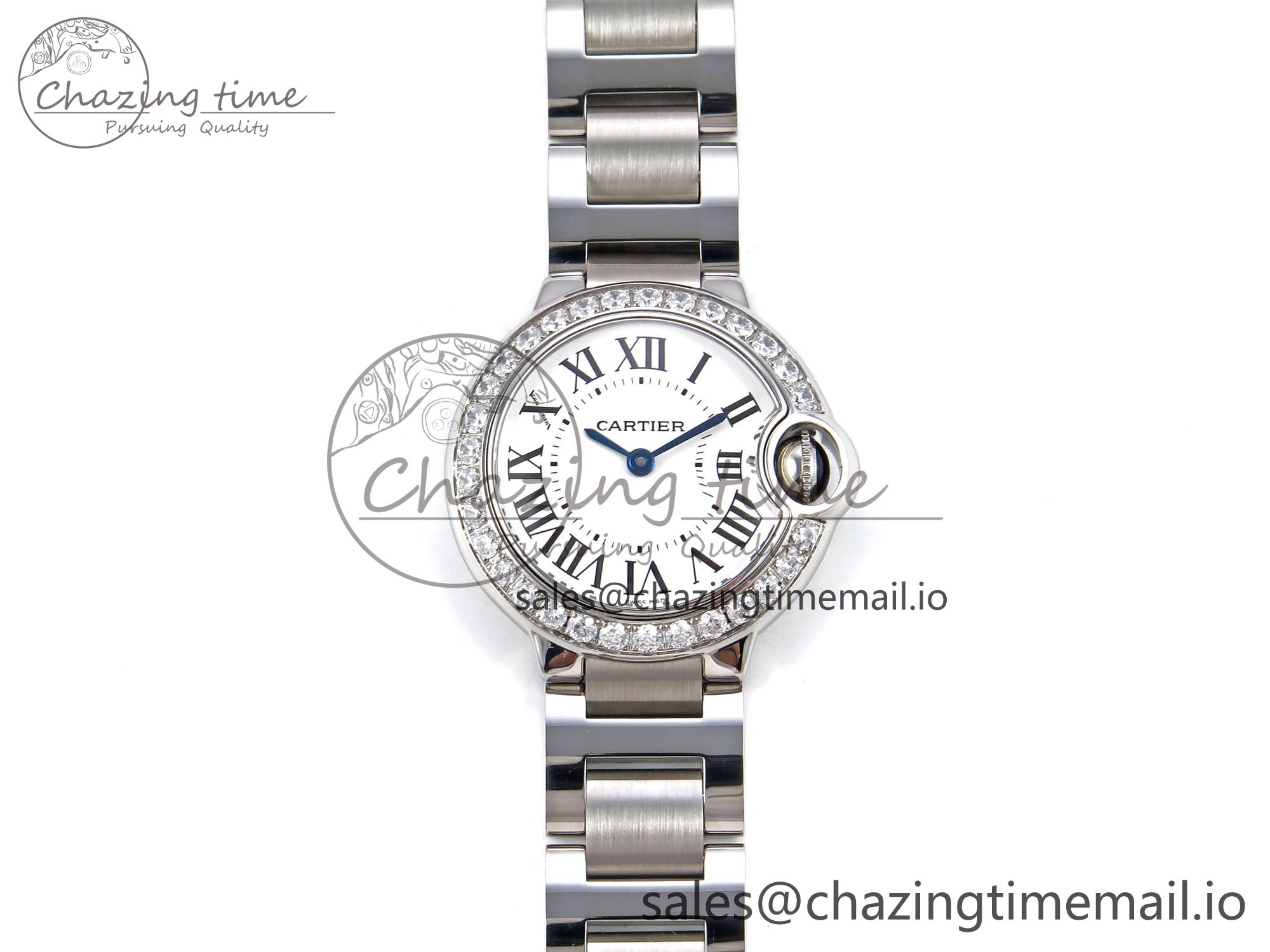 [AF공장]까르띠에 발롱블루 28mm White Dial Big Diamonds Bezel on SS Bracelet Ronda Quartz