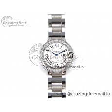[AF공장]까르띠에 발롱블루 28mm White Dial Big Diamonds Bezel on SS Bracelet Ronda Quartz