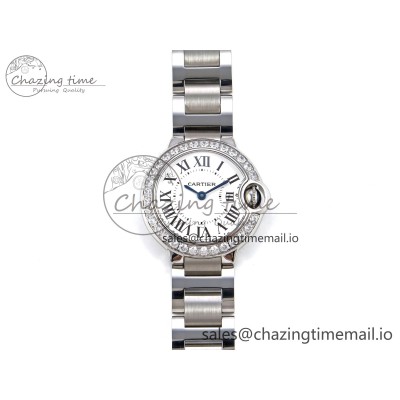 [AF공장]까르띠에 발롱블루 28mm White Dial Big Diamonds Bezel on SS Bracelet Ronda Quartz
