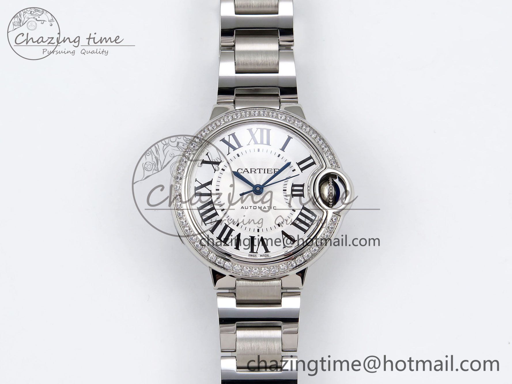 [AF공장]까르띠에 발롱블루 33mm  White Dial Diamonds Bezel on SS Bracelet SEIKO NH05A
