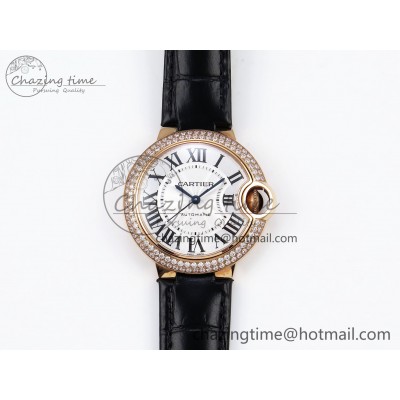 [AF공장]까르띠에 발롱블루 33mm RG Silver Dial Diamonds Bezel on Black Leather Strap SEIKO NH05A