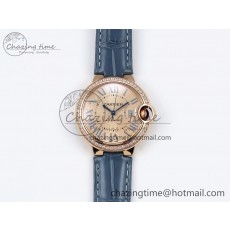 [AF공장]까르띠에 발롱블루 33mm RG RG Dial Diamonds Bezel on Blue Leather Strap SEIKO NH05A